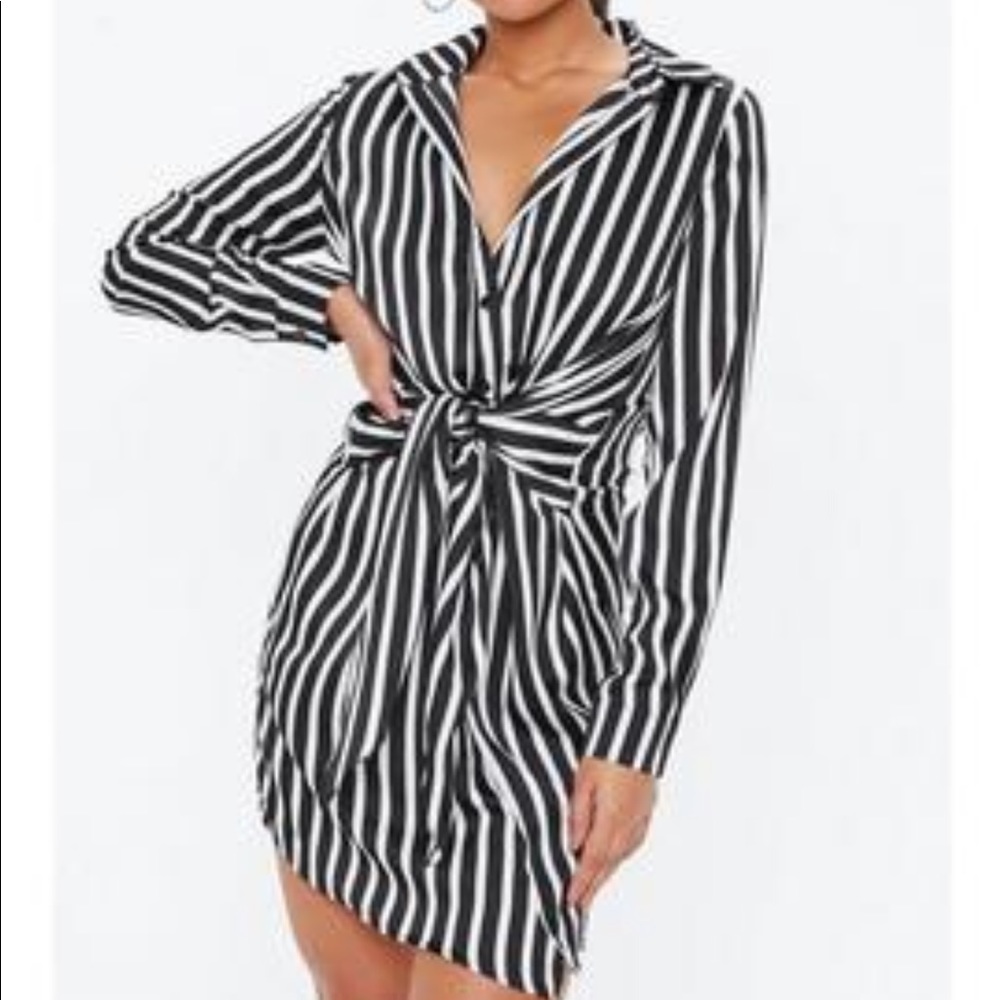 Tie waist shirt stripe dress
